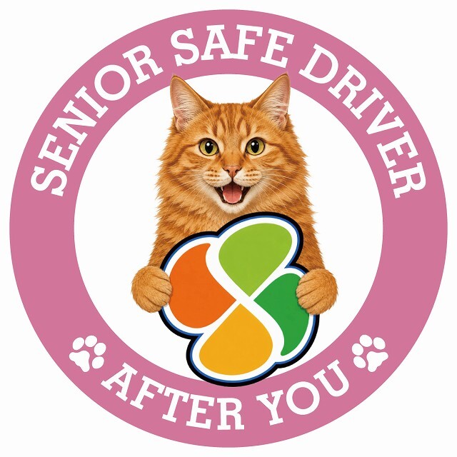 カーサイン 高齢者マーク SENIOR SAFE DRIVER アメリカンボブテイル ステッカー シール 直径13cm 肉球 日本製 車