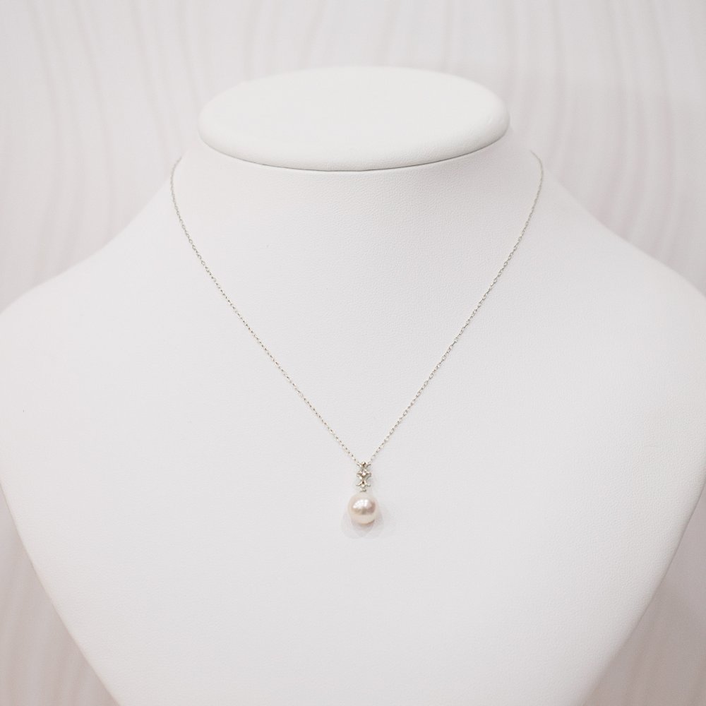 ［pearl583］ 8mm - 8.5mm ホワイトピンク ペンダント ダイヤモンド付 あこや真珠 0.01ct