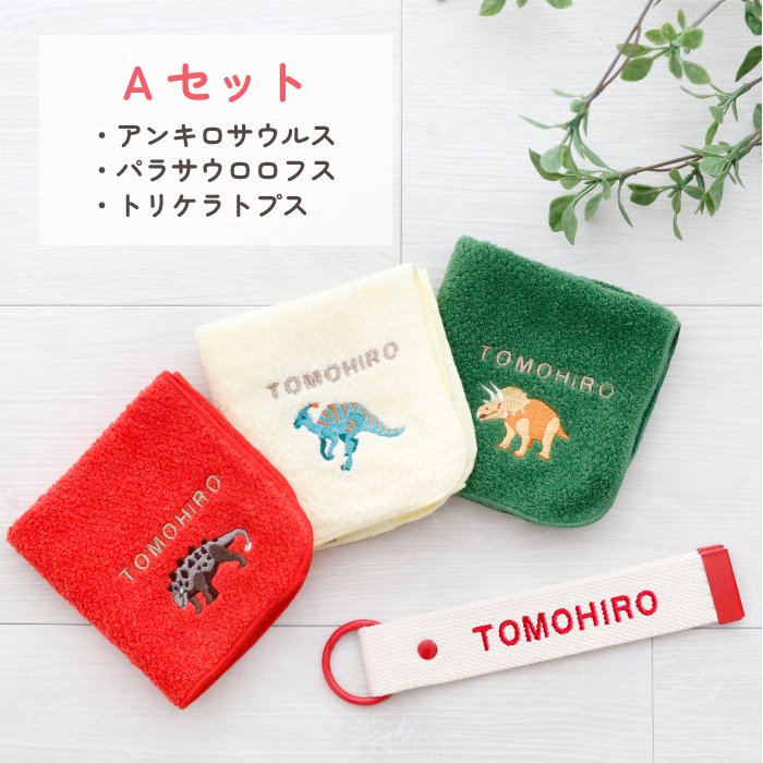 ハンカチ タオルハンカチ ネームタグ 名入れ 子供 刺繍 今治 ギフト セット プレゼント オリジナル 名前入り 女の子 男の子 恐竜 植物 花 入学 入園 保育園 小学校 学校 通学 通園 綿100% 3枚セット ラッピング 当日出荷