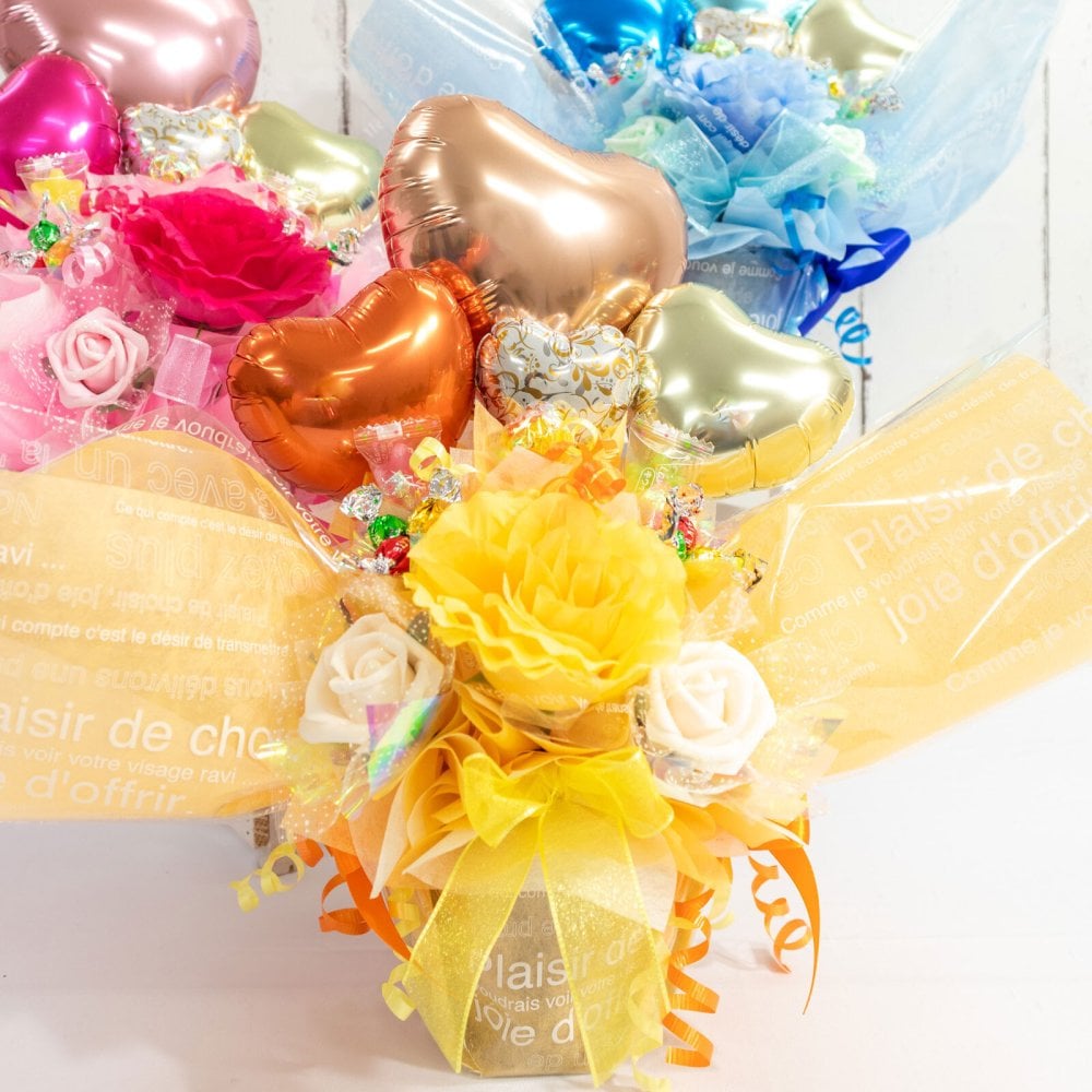 キャンディー バルーンフラワー アレンジ 花 プレゼント 卒業 卒園 造花 ブーケ ギフト オレンジ ピンク 水色 誕生日 女性 友達 退職祝い 上司 還暦祝い 結婚記念日 母の日 両親 子供会 推し活 推しカラー カスタム 選べる 風船  送料無料（一部地域除外）