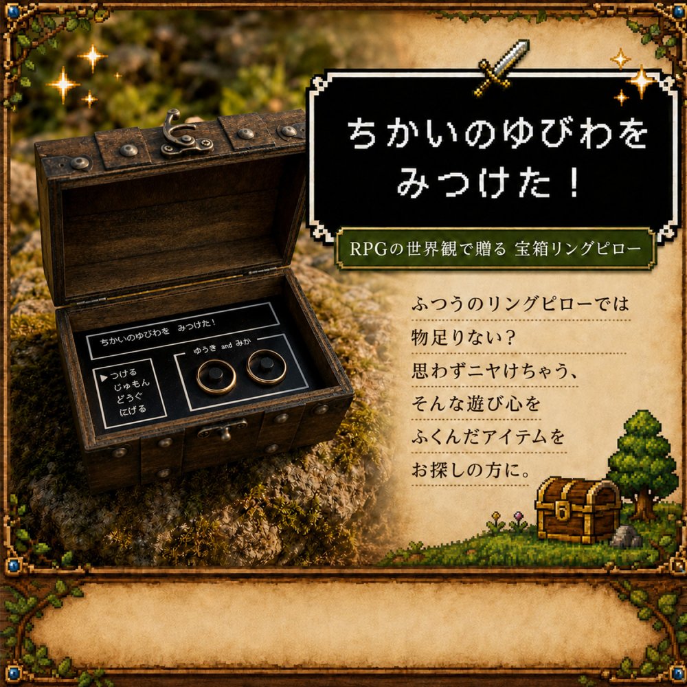 【宝箱リングピロー】リングピロー 宝箱 リングボックス 結婚式 ウェディング リングボーイ リングガール ゲーム風 名入れ プレゼント ギフト プロポーズ サプライズ 婚約指輪 結婚祝い ウェルカムスペース 個性的 変わった 面白い アンティーク おしゃれ かわいい