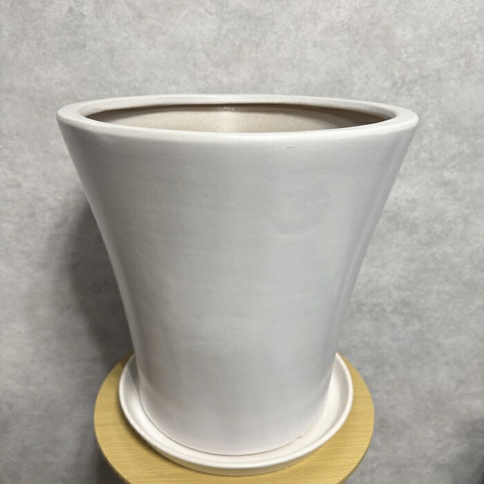 植木鉢 おしゃれ 大型 陶器 13号 受け皿付き セット KONTON コントン WYモダン マット釉 白 ホワイト L 直径40cm 底穴あり 室内 観葉植物 丸型 ラウンド 広口 モダン ナチュラル インテリア リビング オフィス 店舗 ホテル 半磁器 セラミック 焼き物 フロアポット WY-15MW13P