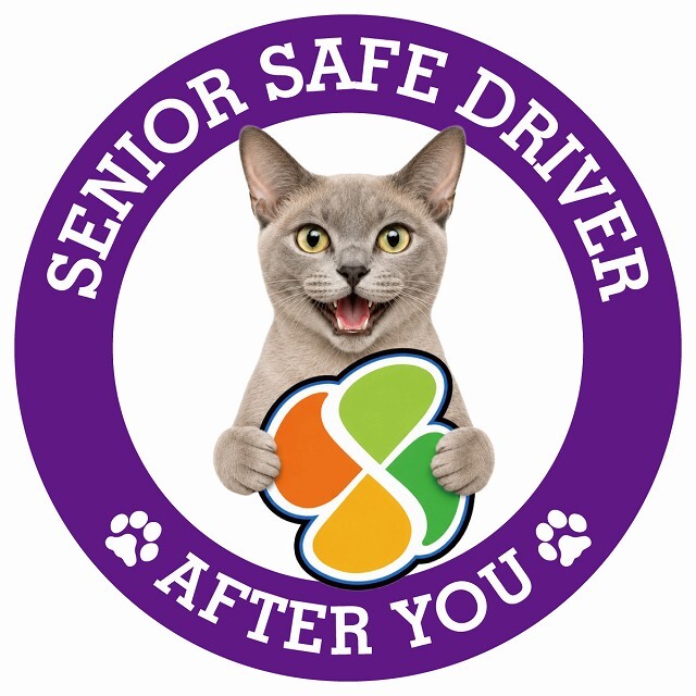 カーサイン 高齢者マーク SENIOR SAFE DRIVER ヨーロピアンバーミーズ ステッカー シール 直径13cm 肉球 日本製 車