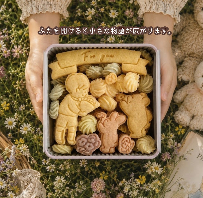 クッキー缶/きみと季節のとなりに「花束」(クッキー クッキー缶 メッセージ 洋菓子 お菓子 スイーツ 焼き菓子 誕生日 記念日 お祝い 内祝い 結婚 出産 送別 入学 卒業 バースデー プレゼント ギフト 贈り物 手土産 かわいい 可愛い おしゃれ 動物 バレンタイン ホワイトデー 門出 くま うさぎ 詰め合わせ 退職 引っ越し 母の日 友達 孫 子供 女性 彼女 妻 母 娘 甥っ子 姪っ子) 