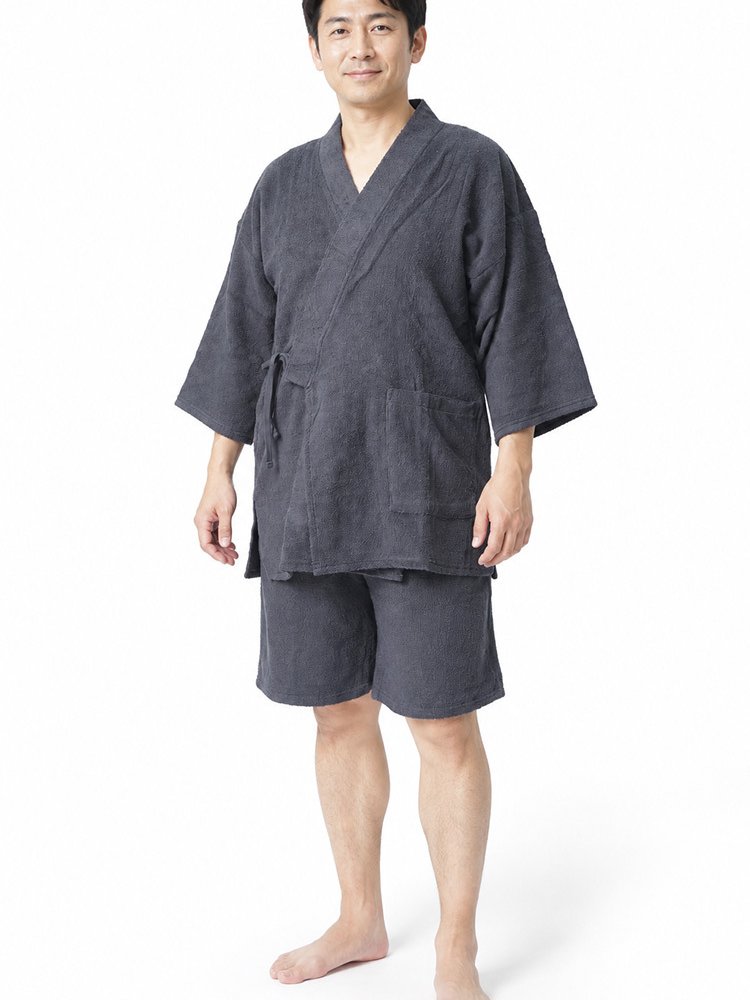 甚平 パジャマ パイル生地　M/L WA-5 ユニセックス メンズ レディース ガウン 岩盤浴 サウナウエア リラックスエア 部屋着 ペア 父の日 母の日 敬老の日 プレゼント