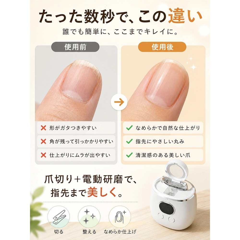 【熨斗・ラッピング無料】電動爪切り 2WAY 爪切り 爪磨き 3段階速度調節 拡大鏡 LEDライト USB Type-C充電 ホワイト ブルー ギフト 敬老の日 出産祝い ベビーグッズ 誕生日 プレゼント
