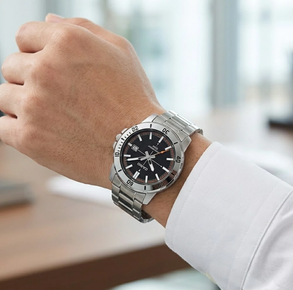 箱なし カシオ 腕時計 メンズ CASIO ブラック シルバー メタル ステンレス 海外モデル 逆輸入 50m防水 日付 カレンダー 大きめ スポーティ シンプル 仕事 誕生日 父の日 就職祝い プレゼント ギフト 成人 卒業 入学