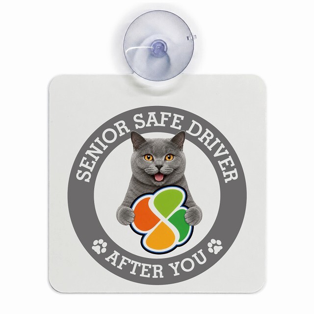 カーサイン 高齢者マーク SENIOR SAFE DRIVER シャルトリュー 車内用 吸盤タイプ 収れん火災防止タイプ 肉球 日本製 車 ステッカー