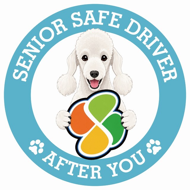 カーサイン 高齢者マーク SENIOR SAFE DRIVER ベドリントンテリア ステッカー シール 直径13cm 肉球 日本製 車