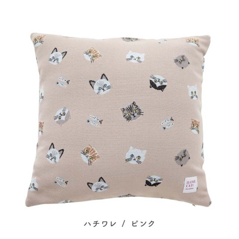 クッションカバー 45×45cm おしゃれ 北欧 カバーのみ かわいい シンプル ネコ 可愛い インテリア 猫 模様替え クッション 引っ越し 正方形 大掃除 贈り物 カフェ プレゼント ギフト 韓国インテリア 猫雑貨 ねこ ファブリック ピンク パープル