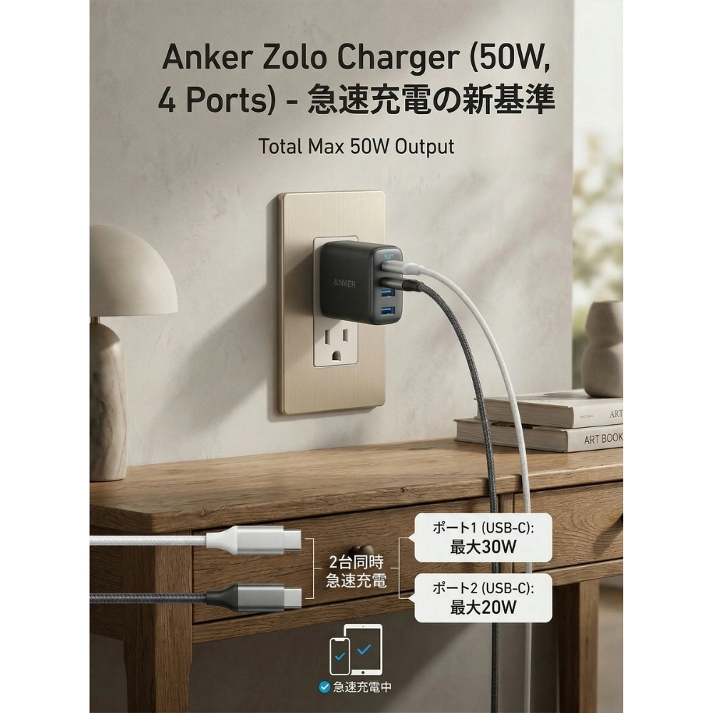 【ANKER充電器】Anker Zolo Charger B121E111 50W 4 Ports 2個セット USB充電器 4台同時給電 急速充電 高速充電 iPhone iPad対応 18カ月保証 家電 ギフト プレゼント 誕生日 男性 女性