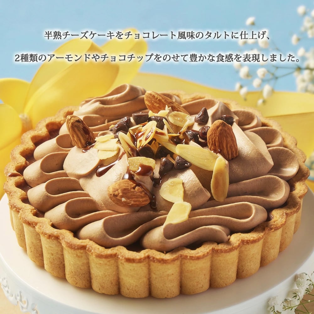 チョコレートナッツタルト 5号 直径15cm チョコタルト チョコレートタルト チョコ アーモンド チョコチップ 半熟チーズケーキ風 冷凍スイーツ 洋菓子 ケーキ ギフト お中元 お歳暮 内祝い クリスマス 誕生日 プレゼント お祝い 送料無料 ふじ食品