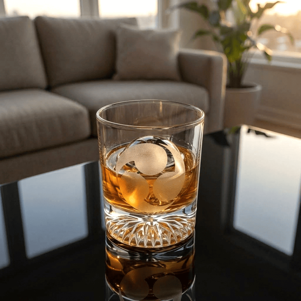 名入れ無料  名入れ 家紋彫刻 三つ巴 家紋 ロックグラス ウイスキー 焼酎グラス 名入れギフト 誕生日 父の日 退職 日本製 砂吹き工房ねこまたや