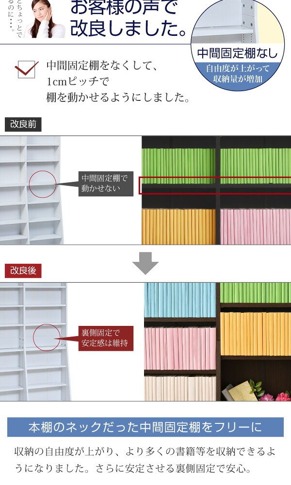 ラック 1cmピッチ 文庫本収納 幅90 省スペース スリム 本棚 高さ 180 cm 木製 リビングシェルフ 棚板 かんたん調節 メモリ付き 新生活