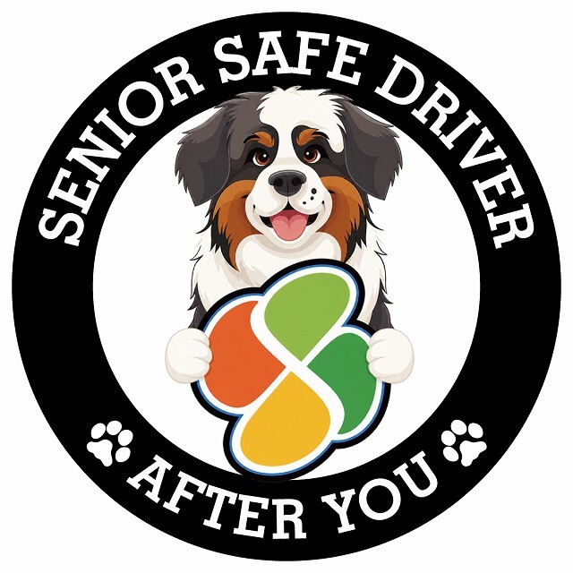 カーサイン 高齢者マーク SENIOR SAFE DRIVER セントバーナード ステッカー シール 直径13cm 肉球 日本製 車
