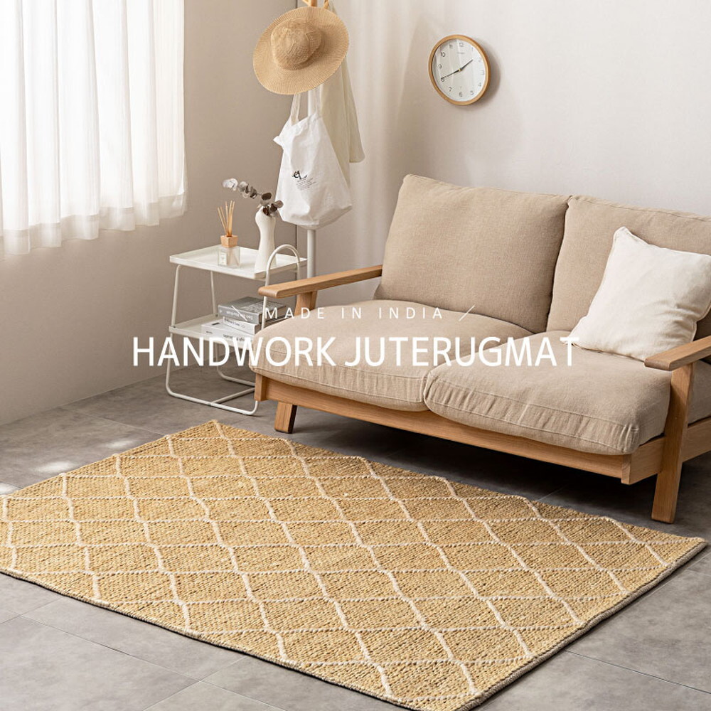 ジュートマット トロン モロッカン 約60×90cm 黄麻 手織り ハンドメイド インテリアマット インド製