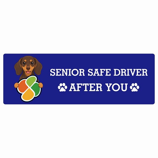 カーサイン 高齢者マーク SENIOR SAFE DRIVER ミニチュアダックスフンド ステッカー シール 長方形 15x5cm 肉球 日本製 車