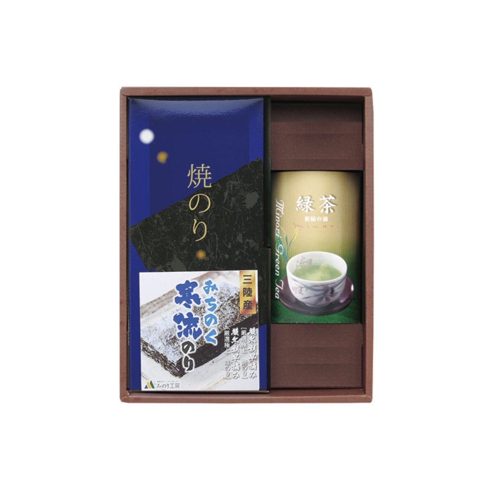 みのり工房 みちのく寒流のり 鹿児島茶 上煎茶 詰合せ ギフトセット 焼きのり 煎茶 詰め合わせ 海苔 緑茶 茶葉【沖縄県・離島 配送不可】