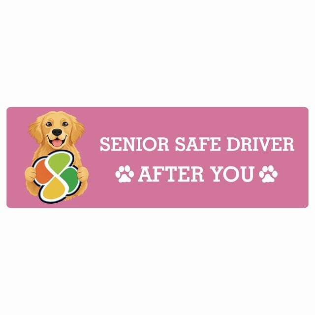 カーサイン 高齢者マーク SENIOR SAFE DRIVER ゴールデンレトリバー ステッカー シール 長方形 15x5cm 肉球 日本製 車