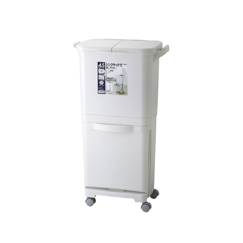ゴミ箱 45L 縦型分類ワゴンペール45W RSD-99 東谷 日本製 上段15L×2 下段15L 3分別 分別ゴミ箱 縦型 スリム 省スペース ふた付き キャスター付き フック付き 袋掛け 分別ダストボックス ワゴンペール キッチン カウンター横 完成品 ホワイト 白 新生活 引っ越し