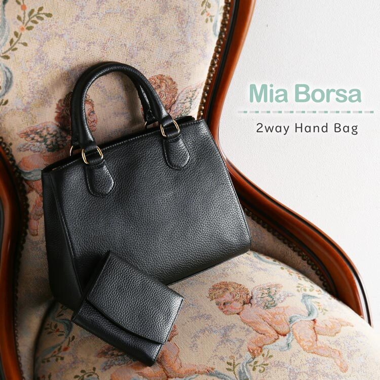 レザー 2way ショルダーバッグ レディース Mia Borsa 牛革 本革 ハンド バッグ 肩掛け 小さめ 革 フォーマル 通勤 黒 結婚式 ミニバッグ 冠婚葬祭 卒業式 入学式 ギフト 5F (07000337-cc-1r)