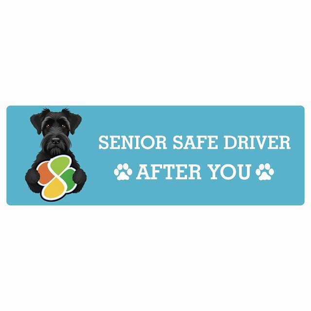 カーサイン 高齢者マーク SENIOR SAFE DRIVER ジャイアントシュナウザー ステッカー シール 長方形 20x6.7cm 肉球 日本製 車