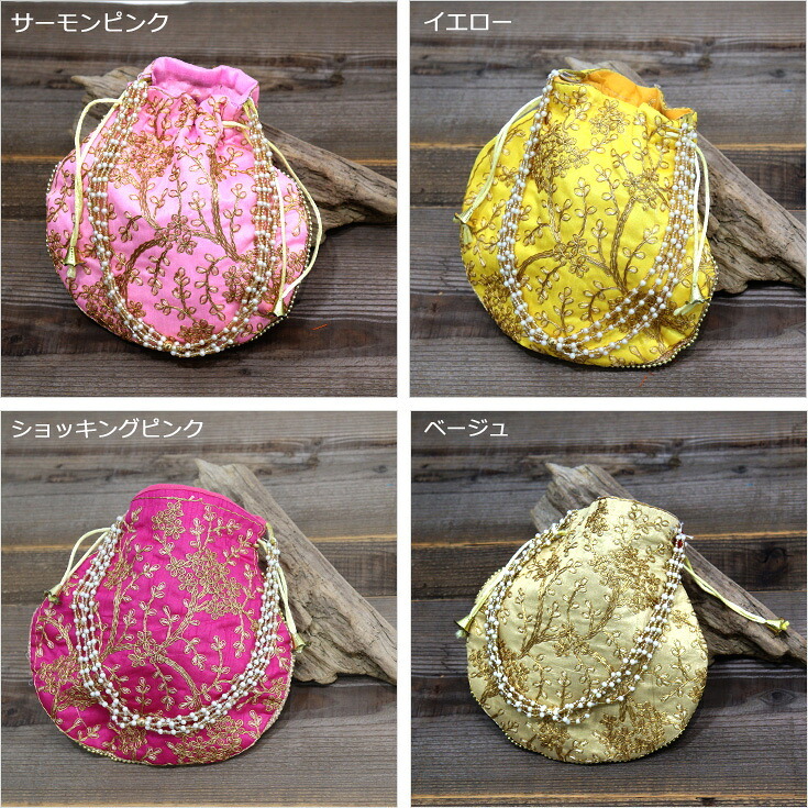 定形外送料無料 インド 巾着ミニポーチ ミニバッグ ポーチ 刺繍  サリー 民族衣装 財布 小物入れ 花柄 民族柄 ポシェット アジアン レディース エスニック 手作り ハンドメイド マチなし
