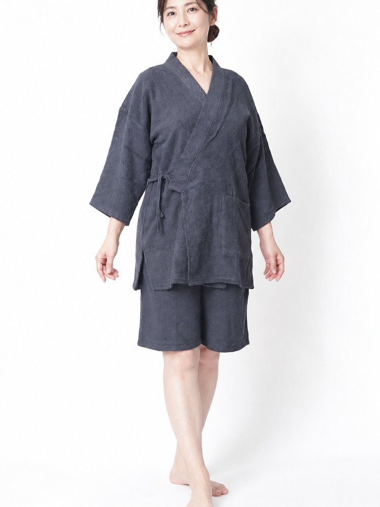 甚平 パジャマ パイル生地　M/L WA-5 ユニセックス メンズ レディース ガウン 岩盤浴 サウナウエア リラックスエア 部屋着 ペア 父の日 母の日 敬老の日 プレゼント