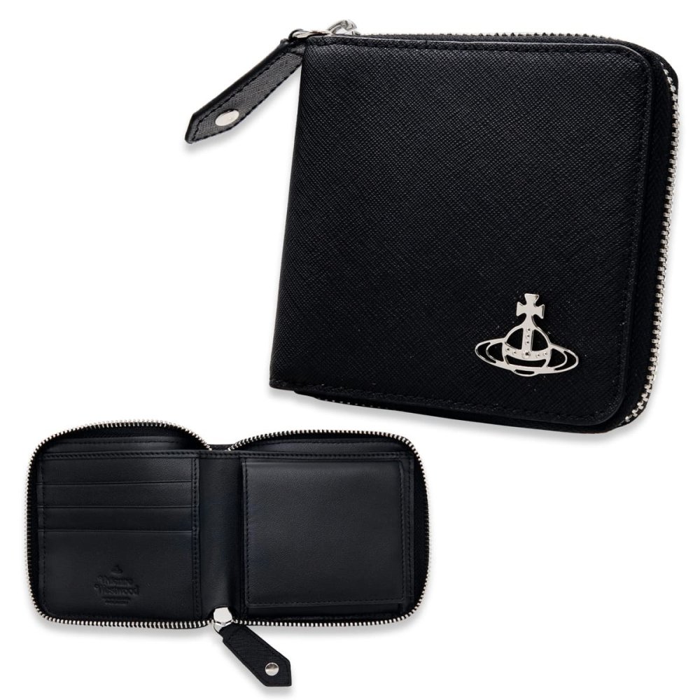 ヴィヴィアンウエストウッド 財布 二つ折り財布 メンズ レディース Vivienne Westwood 51010043 L001N LA N402 ブラック サフィアーノ 本革 ラウンドファスナー 小銭入れあり オーブ ロゴ コンパクト