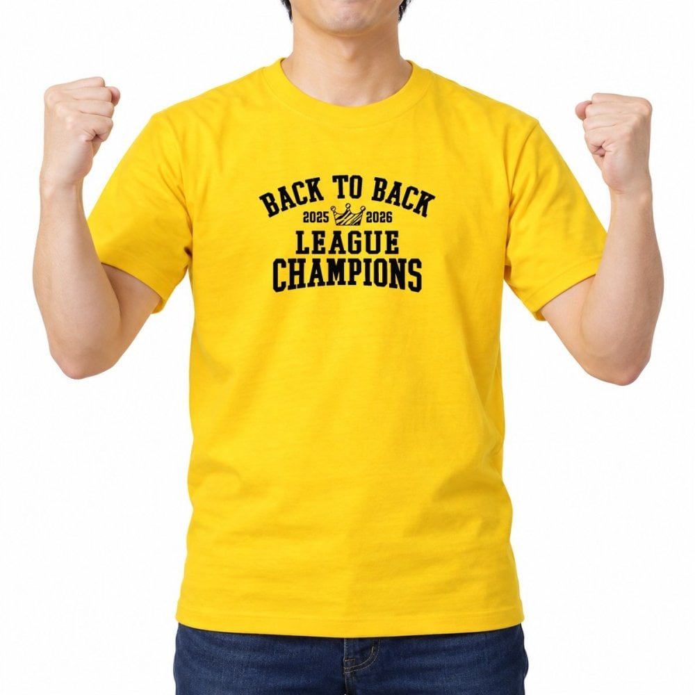 連覇記念 BACK TO BACK LEAGUE CHAMPIONS Tシャツ 2025-2026 カナリアイエロー/記念/応援/メンズ/レディース/半袖/サイズS～XL