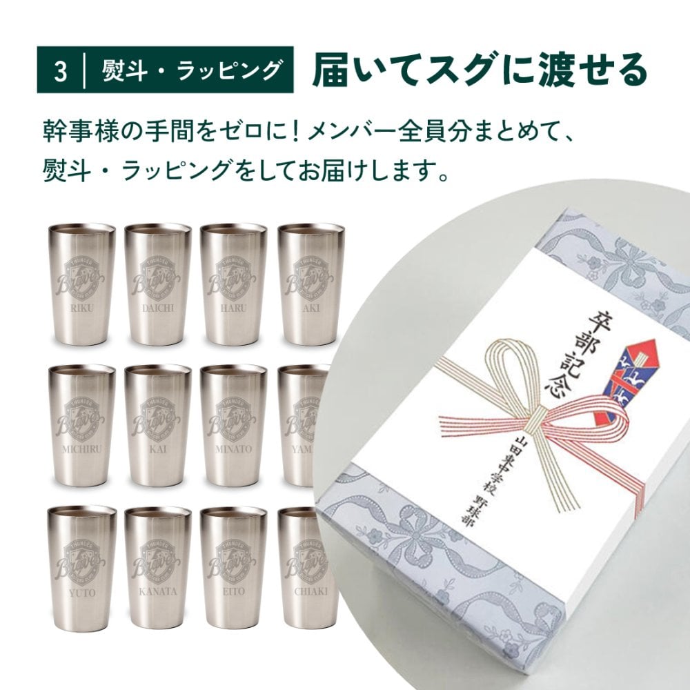 卒団・卒部の記念品に オリジナル オーダーメイド【10点から】卒団・卒部記念タンブラー420ml（真空断熱二層構造）名入れ・記念品　トロフィー　【周年】【記念】【卒業】【サークル】【オーダーメイド】【イベント】【開店】