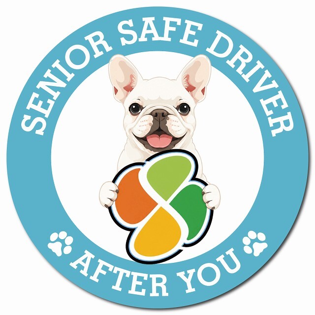 カーサイン 高齢者マーク SENIOR SAFE DRIVER フレンチブルドッグ マグネット 強力 直径13cm 肉球 日本製 車 ステッカー