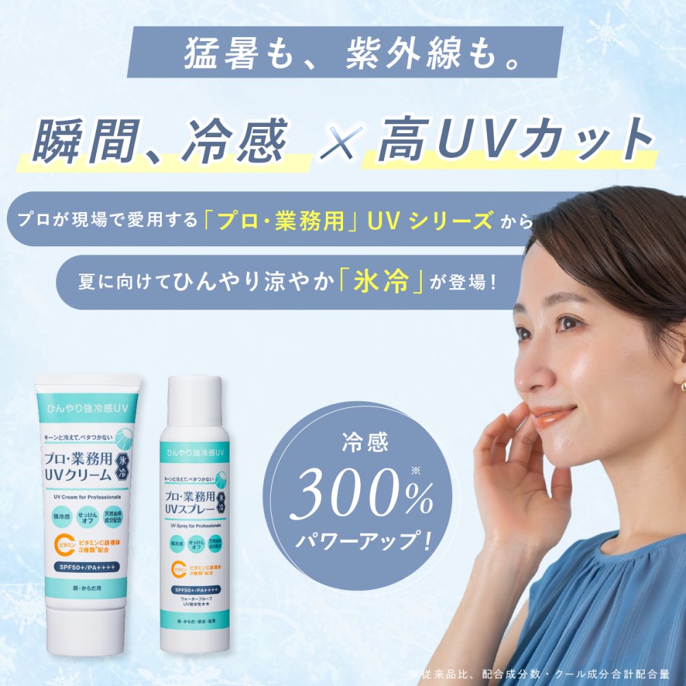 日焼け止めスプレー ヤーマン プロ・業務用 UVスプレー氷冷 90g 2本セット SPF50＋ PA＋＋＋＋ UV耐水性★★ 冷感 UVスプレー ひんやり ウォータープルーフ 頭皮 髪 全身 紫外線対策 UVケア 透明処方 逆さ噴射 石けんで落とせる 女性 母 誕生日 母の日 夏 プレゼント ギフト