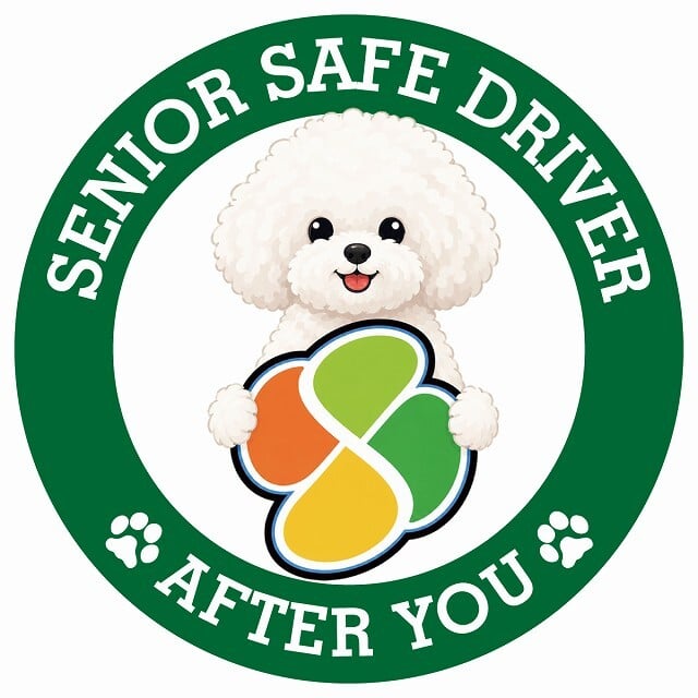 カーサイン 高齢者マーク SENIOR SAFE DRIVER ビションプー ステッカー シール 直径13cm 肉球 日本製 車