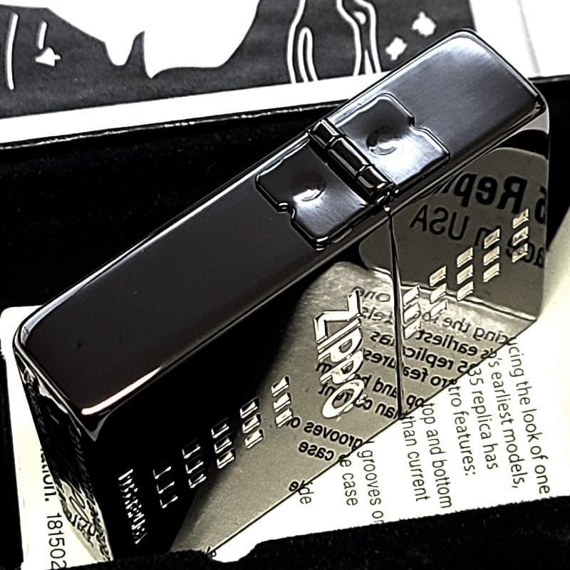 ZIPPO 1935 ジッポ ライター ロゴ ブラックニッケル 黒 角型 外ヒンジ 3バレル エッチング彫刻 銀差し シンプル かっこいい 高級 ギフト メンズ プレゼント