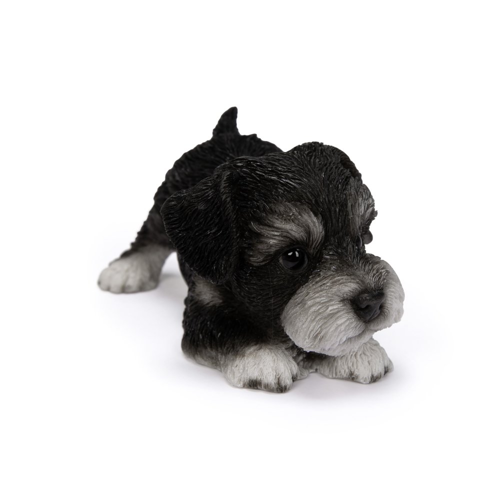 犬の置物 woobia ウービア かまえるシュナウザー 黒白 小 子犬 10cm 手のひらサイズ リアル動物オーナメント イギリス職人手彩色 玄関 デスク インテリア 縁起物 誕生日 お礼 退職祝い 新築祝い お祝い ギフト プレゼント かわいい
