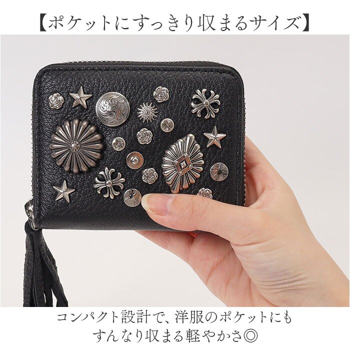 ペルケ カード入れ perche 80-06-0010 通販 カードケース ジャバラ 本革 ミニウォレット ミニ財布 スキミング防止 コンパクト 大容量 じゃばら財布 レザーウォレット レディース 小銭入れ付き おしゃれ かわいい スタッズ ジッパー財布