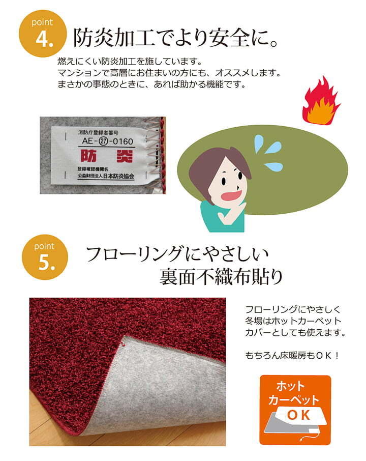 ラグ カーペット 1.5畳 防炎 抗菌 防臭 防ダニ シャギー タフト 国産 無地 『シャンゼリゼ』 約130×190cm