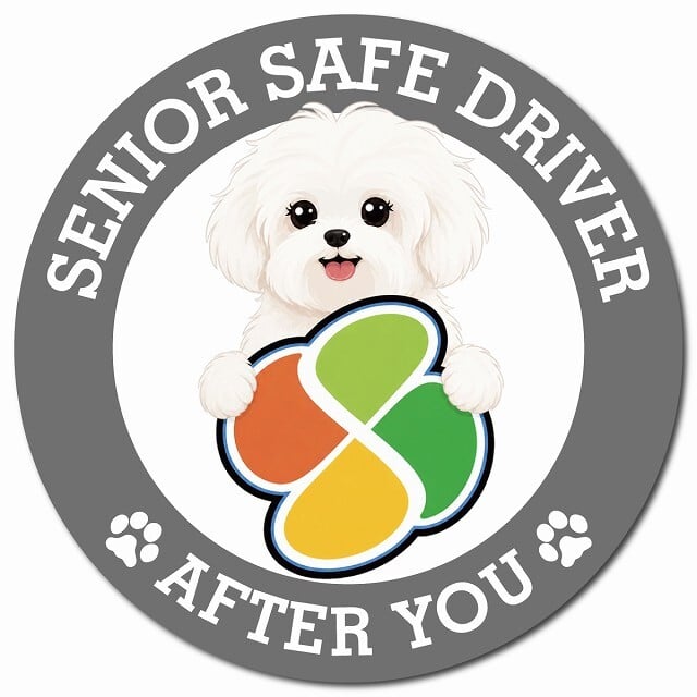 カーサイン 高齢者マーク SENIOR SAFE DRIVER マルチーズ マグネット 強力 直径13cm 肉球 日本製 車 ステッカー