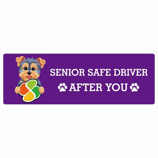 カーサイン 高齢者マーク SENIOR SAFE DRIVER ヨークシャーテリア ステッカー シール 長方形 20x6.7cm 肉球 日本製 車
