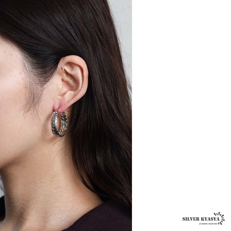 ステンレス 編み込みピアス 大ぶりピアス フープピアス ゴールド シルバー プチプラ 大きめ 存在感 メタル サークル リーフ 月桂冠 フィッシュボーン 両耳2点 レディース 女性 金属アレルギー対応 イヤリング