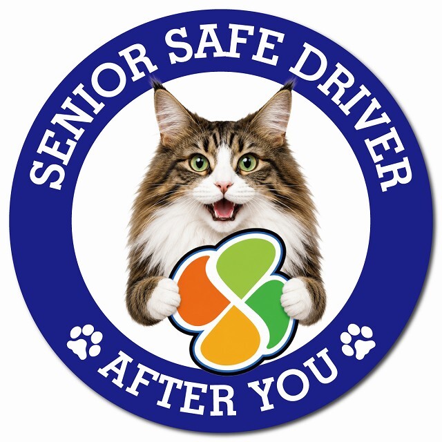 カーサイン 高齢者マーク SENIOR SAFE DRIVER ノルウェージャンフォレストキャット マグネット 強力 直径13cm 肉球 日本製 車 ステッカー