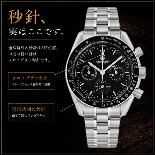 腕時計 メンズ 40代 50代 クロノグラフ オマージュウォッチ クォーツ メカクォーツ 40mm WATCHDIVES WD1860