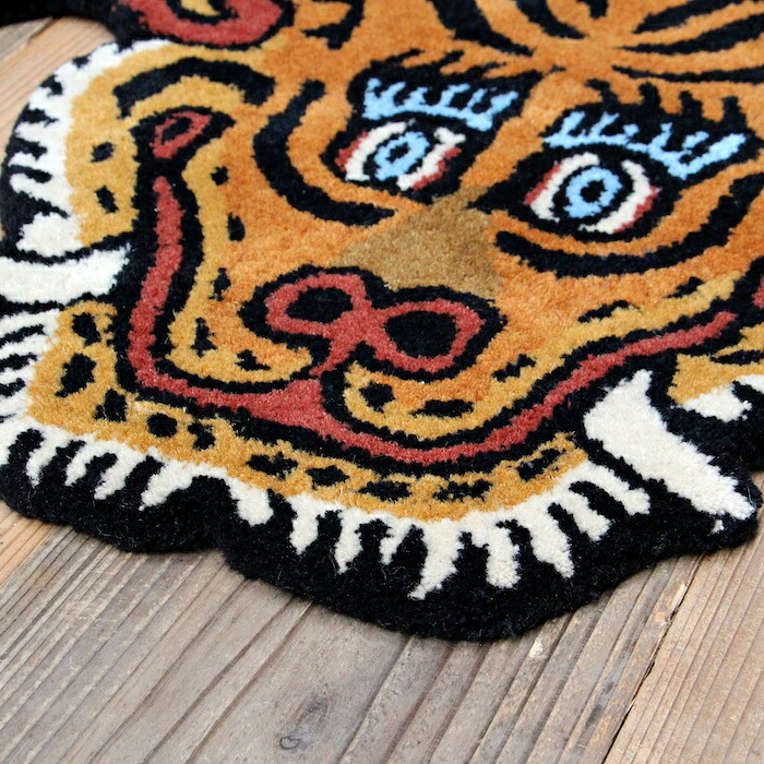チベタンタイガーラグ ラグマット ウール 手織り TIBETAN TIGER RUG S M L 3サイズ インド製 ハンドクラフト 虎 トラ タイガー アクセントラグ タペストリー エスニック リビング 玄関 ベッドサイド 壁飾り 天然素材 おしゃれ