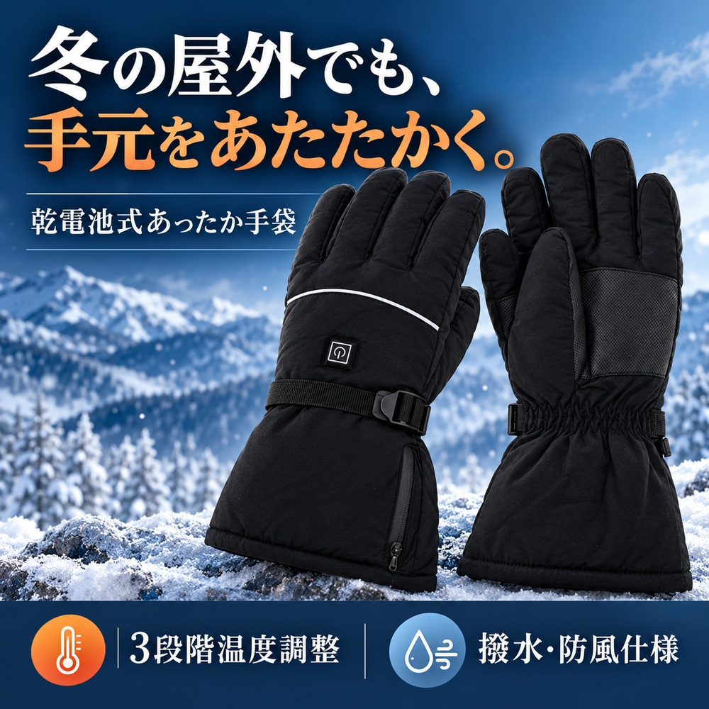 電熱グローブ 電熱手袋 ヒーターグローブ 手袋 電池式 防寒 レディース メンズ 撥水 防風 バイク 釣り 3段階温度調節 ウィンタースポーツ スキー スノボ 