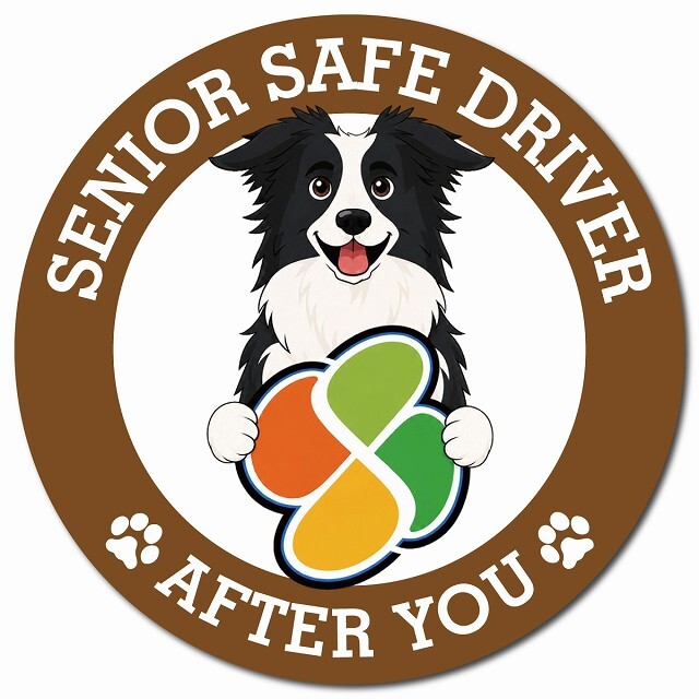 カーサイン 高齢者マーク SENIOR SAFE DRIVER ボーダーコリー マグネット 強力 直径13cm 肉球 日本製 車 ステッカー