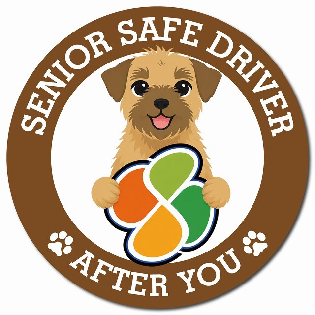 カーサイン 高齢者マーク SENIOR SAFE DRIVER ボーダーテリア マグネット 強力 直径13cm 肉球 日本製 車 ステッカー
