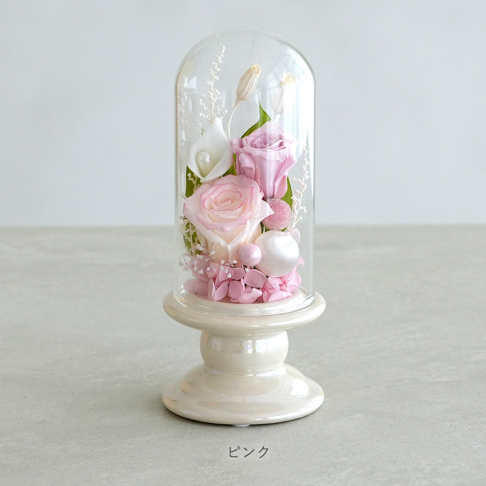 ☆プリザーブドフラワー お供え花 ガラスドーム仏花 ローズメモリー☆ プリザーブドフラワー お供え花 仏花 ガラスドーム仏花 プリザーブドフラワー 仏花 お供え プリザーブドフラワー ローズ バラ ピンク ラベンダー パープル 枯れない仏花 水替え不要 お手入れ簡単 ギフト プレゼント