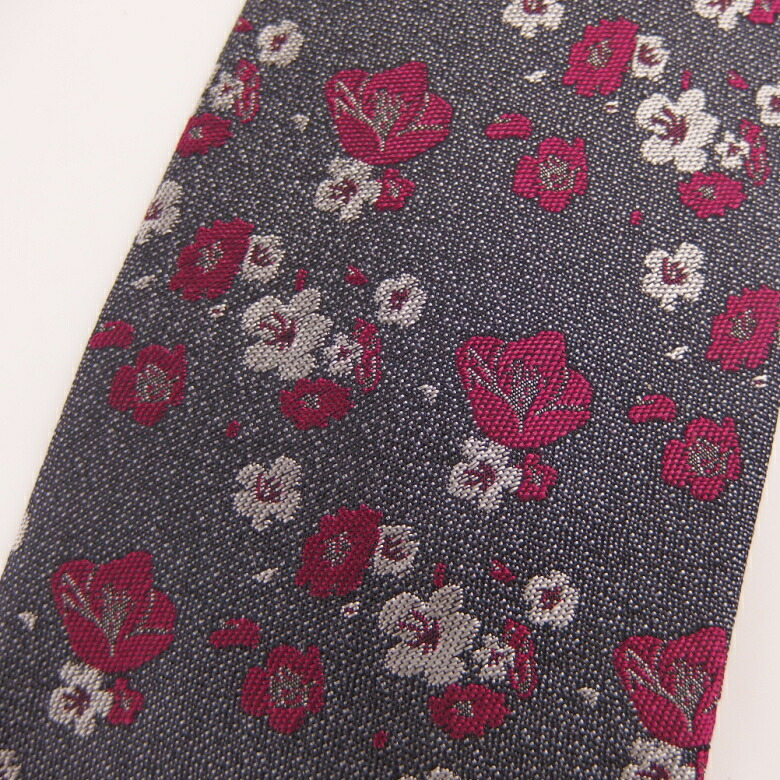 【富士桜工房】吹寄せ【冬】～椿・山茶花・梅～(グレー)・富士桜工房・日本製シルクジャカードの和風ネクタイ
