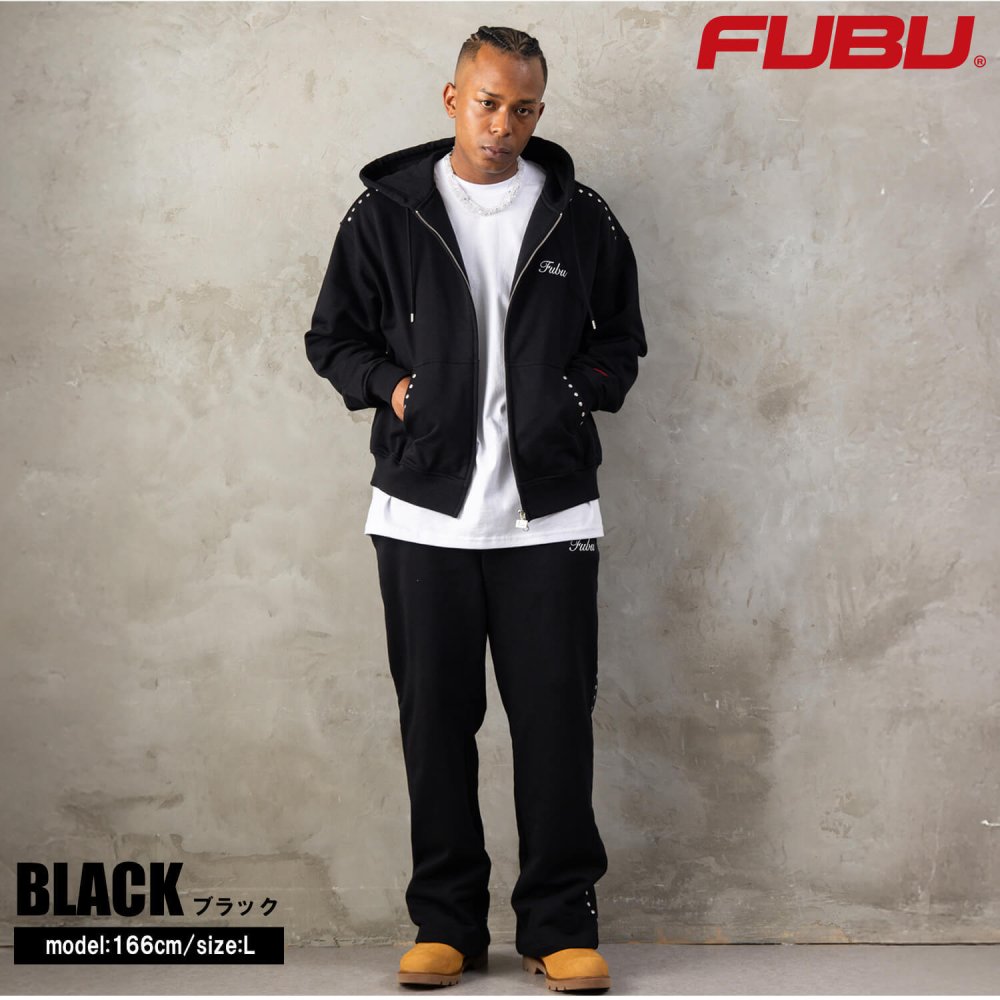 FUBU フブ フレアパンツ メンズ レディース fam-62507 スタッズ フレア スウェットパンツ ブーツカット イージーパンツ 迷彩 カモフラ 刺繍 スケート ストリート ヒップホップ ダンス カジュアル ボトムス M L XL XXL 2026FW Karlas